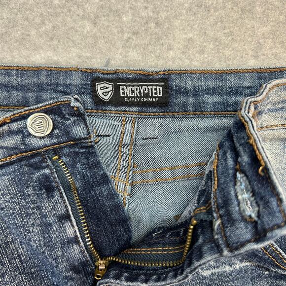 Encrypted Moto Jeans Youth Size 18 Blue Medium Wash Mid Rise Streetwear Straight - Picture 2 of 9